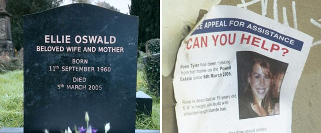 Doctor Who - Ellie Oswald tombstone and Rose Tyler Missing Poster