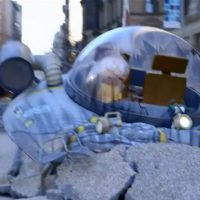 Cartoon spaceship crashes in NYC