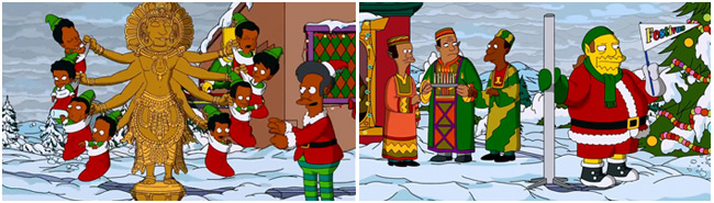 The Simpsons Christmas couch gag - Apu god and Comic Book Guy Festivus (White Christmas Blues