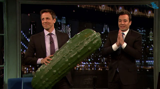 Late Night pickle passed on from Jimmy Fallon to Seth Meyers