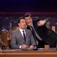 Tonight Show starring Jimmy Fallon vs Colbert Report (Stephen Colber selfie)