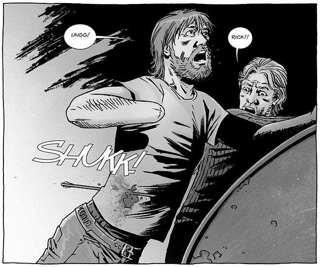 The Walking Dead comic kills Rick Grimes (arrow - The Walking Dead #123)