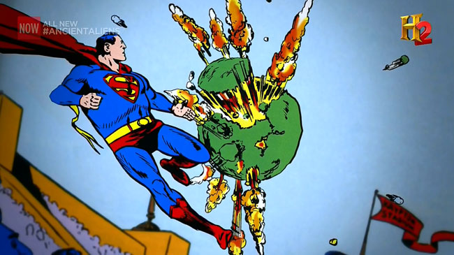 H2 Ancient Aliens claims superheroes inspired by aliens Superman Krypton explodes