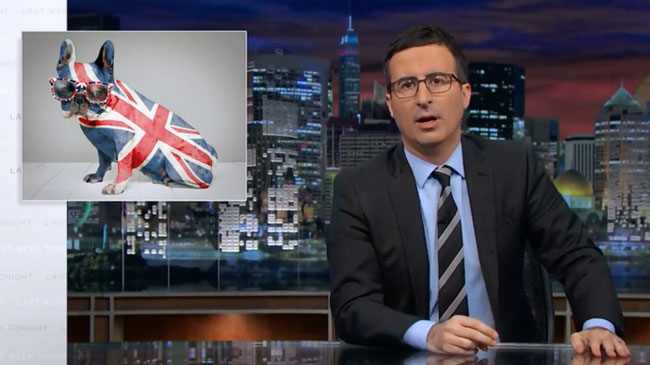 John Oliver big romantic gesture Scotland to stay in UK Union Jack flag