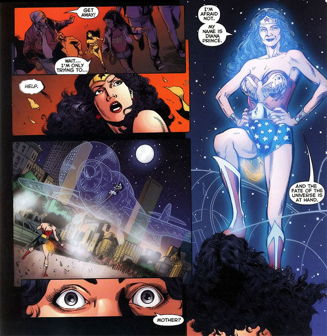 Infinite Crisis 5 Earth 1 old Wonder Woman Earth 2