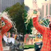 Zombie scarecrow needs brains in selfie prank