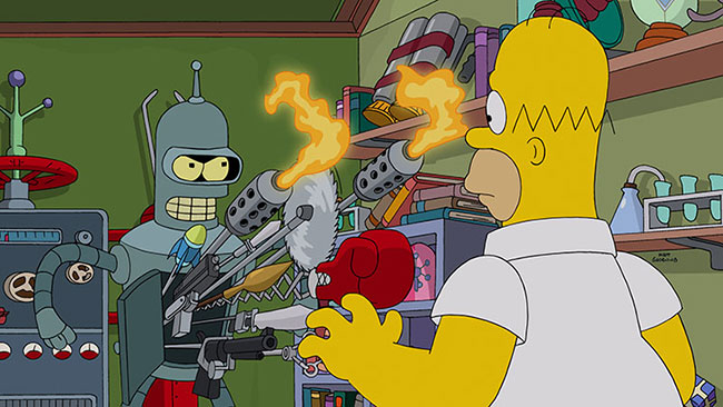 Simpsons Futurama crossover Simpsorama Bender kills Homer