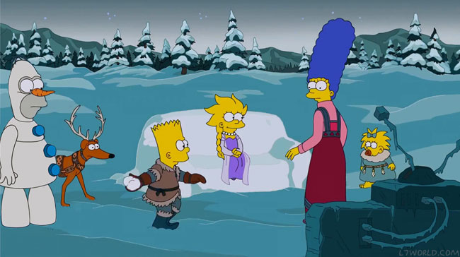 Simpsons couch gag parodies Frozen for Christmas episode I Wont Be Home for Christmas
