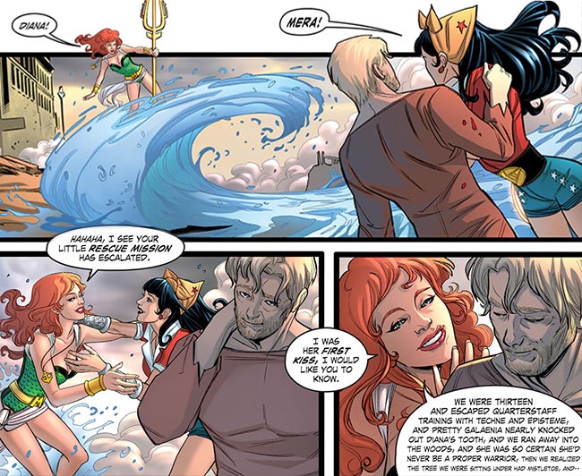 DC Bombshells 32 Steve Trevor Aquawoman Mera Wonder Woman Lesbian kiss