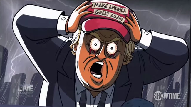 Donald Trump cartoon parody Stephen Colbert