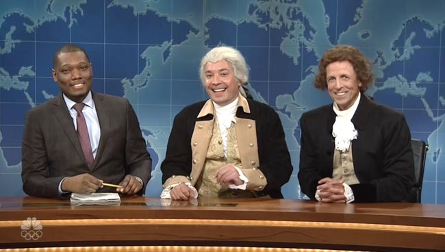 SNL Weekend Update Michael Che Jimmy Fallon as George Washington Seth Meyers as Thomas Jefferson